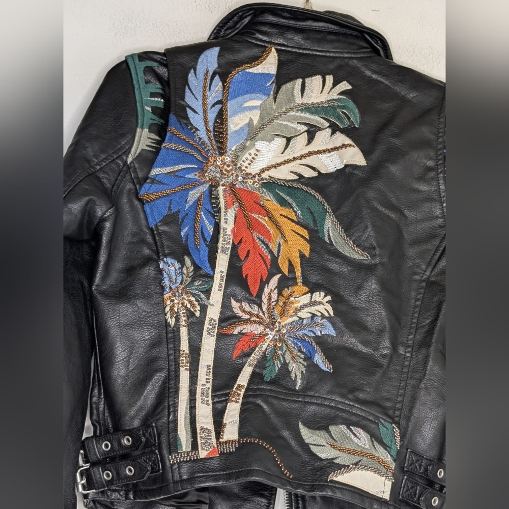 Blank NYC Vegan Leather Palm Tree Embroider Jacket XS - Picture 10 of 12